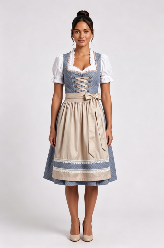 dusty blue woven jacquard fit-and-flare dirndl dress set