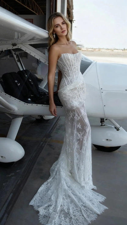 rita ivory sheer lace corset maxi dress with draped neckline