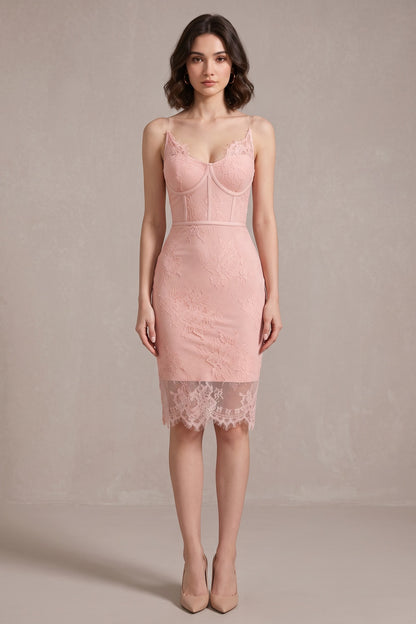Light Pink Floral Lace Bodycon Dress light pink floral lace dress - product view 1