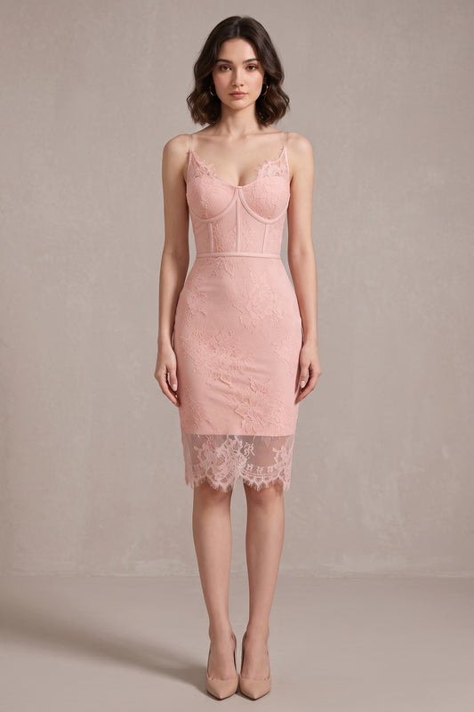Light Pink Floral Lace Bodycon Dress light pink floral lace dress - product view 1