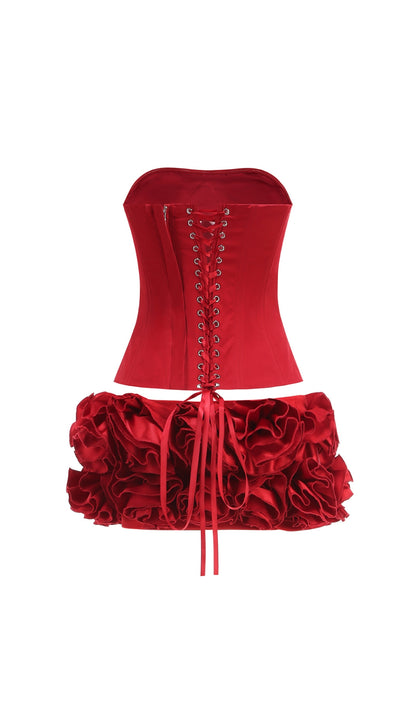 Clegg Red Corset Flower Two-Piece Set - red