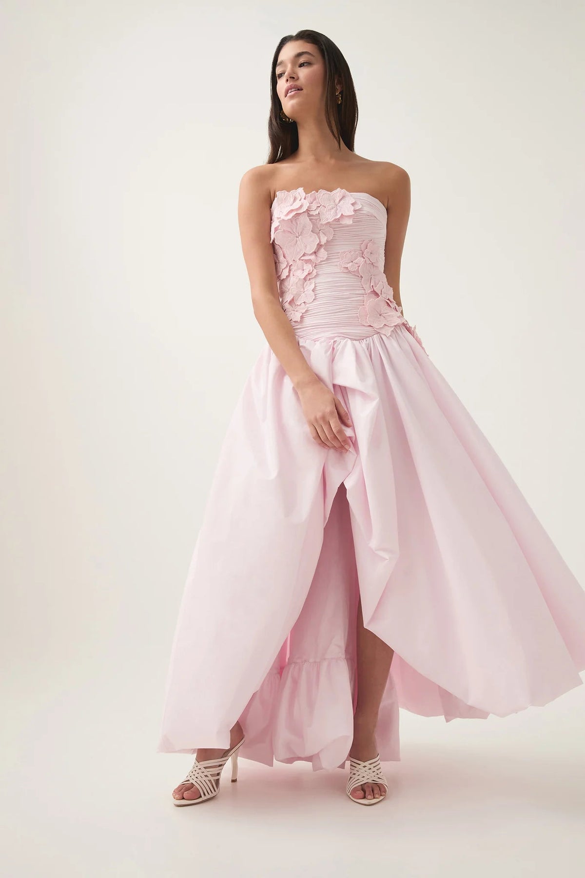nancy Bubble Hem Maxi Dress in Pastel pink