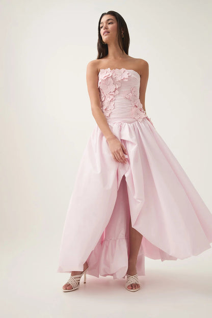 nancy Bubble Hem Maxi Dress in Pastel pink