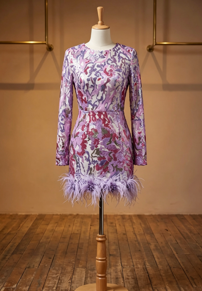 Lavender Jacquard Brocade Bodycon Mini Dress