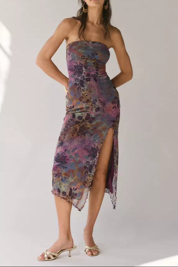 Mesh Strapless Midi Dress