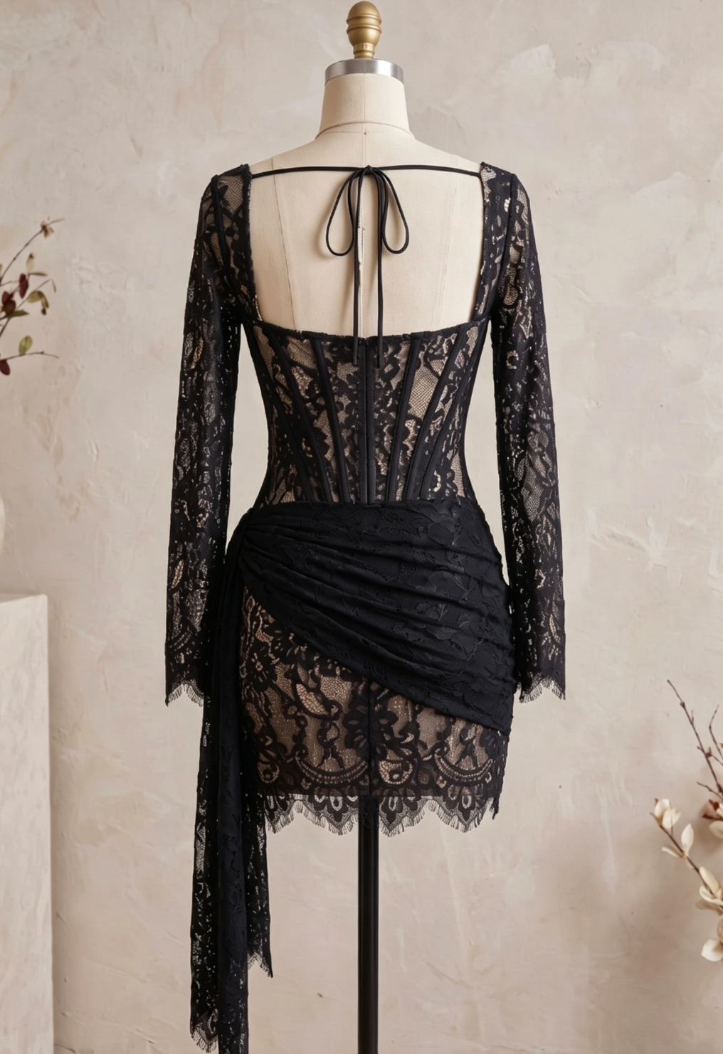 Black Floral Lace Bodycon Corset Mini Dress