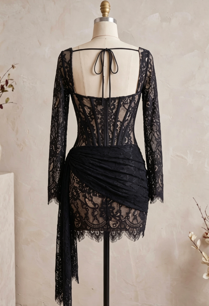 Black Floral Lace Bodycon Corset Mini Dress