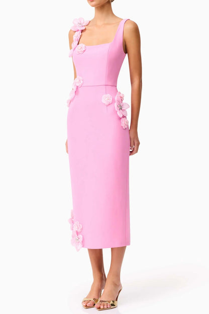 sabrina 3d flower Midi Dress in Pink