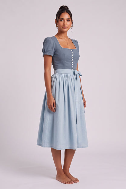slate blue cotton-linen blend A-line dirndl dress slate blue, light blue cotton-linen blend dirndl dress - product view 2