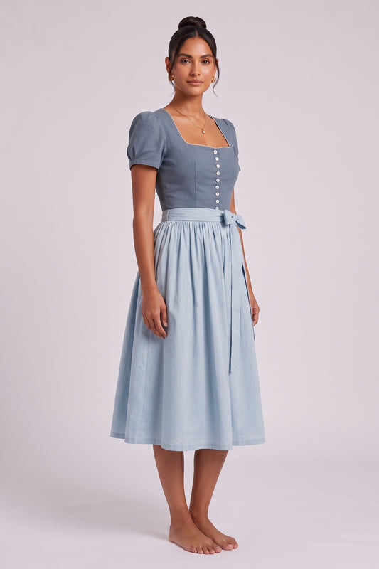 slate blue cotton-linen blend A-line dirndl dress slate blue, light blue cotton-linen blend dirndl dress - product view 2