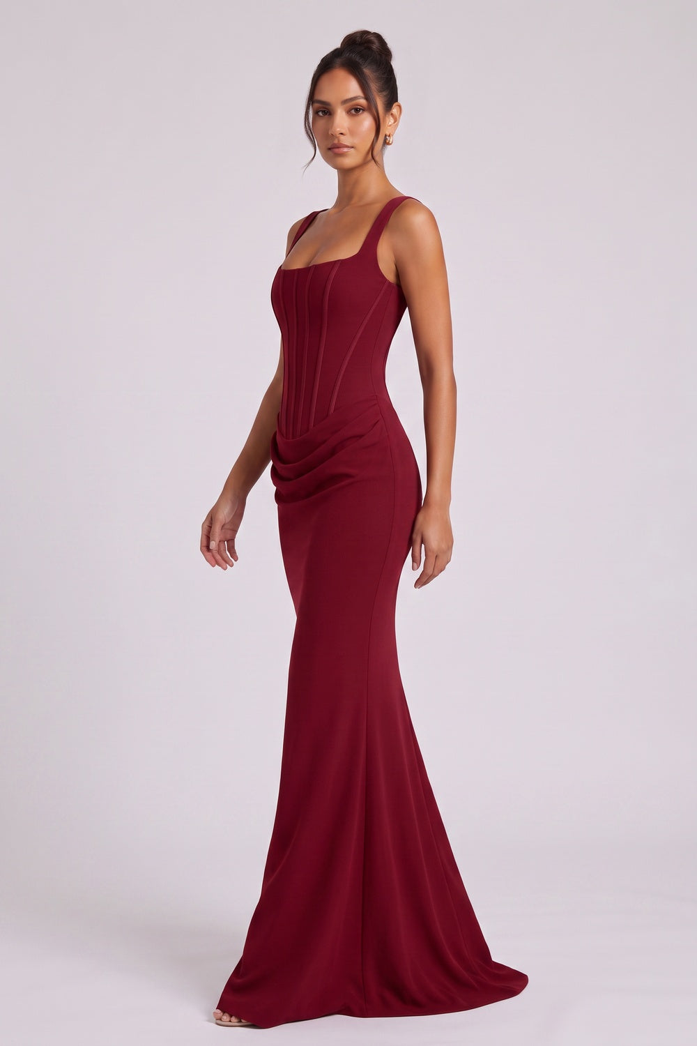 Burgundy Crepe Mermaid Gown burgundy crepe gown - product view 4