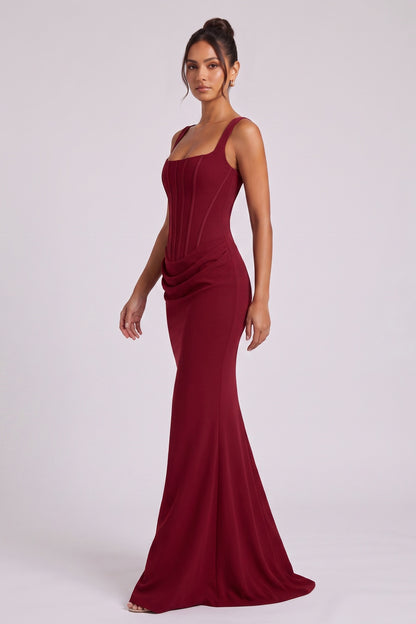 Burgundy Crepe Mermaid Gown burgundy crepe gown - product view 4