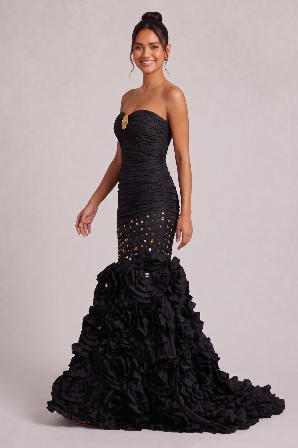 black taffeta mermaid gown black taffeta gown - product view 3