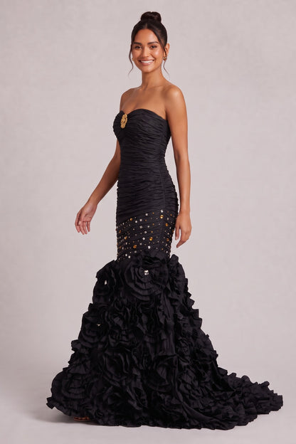 black taffeta mermaid gown black taffeta gown - product view 3