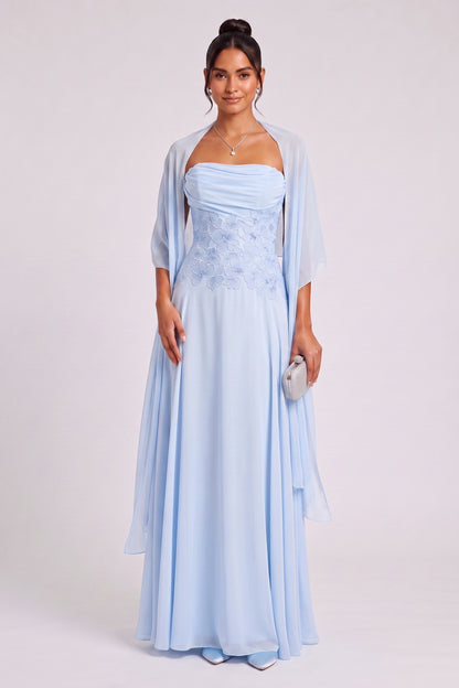 Light Blue Chiffon A-Line Evening Gown light blue chiffon evening gown - product view 2