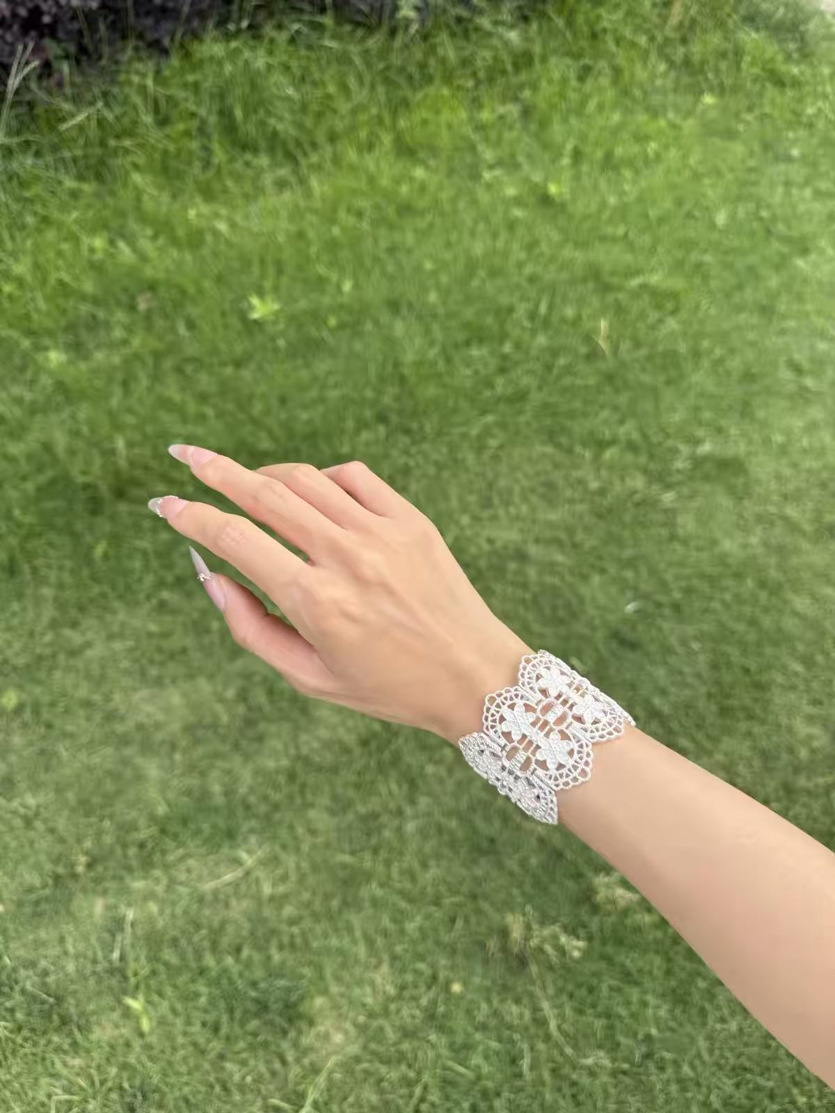 Shannon Gothic Cut Out Floral White Bracelet