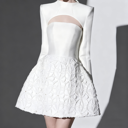 WHITE EMBELLISHED STRAPLESS MINI DRESS