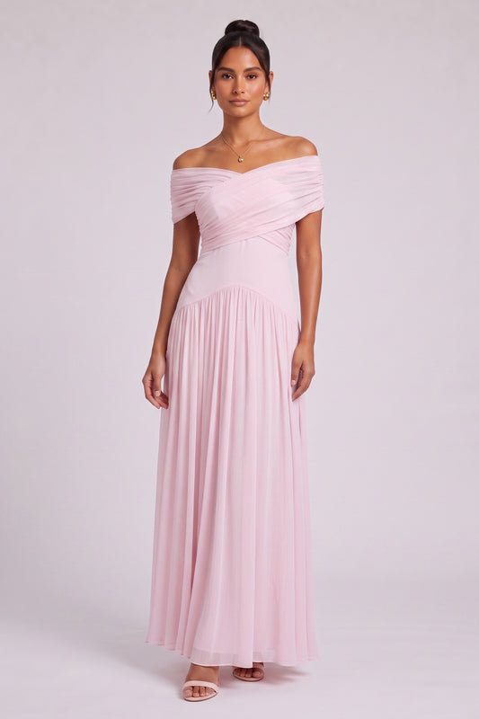 Light Pink Chiffon A-Line Floor-Length Gown light pink chiffon gown - product view 2