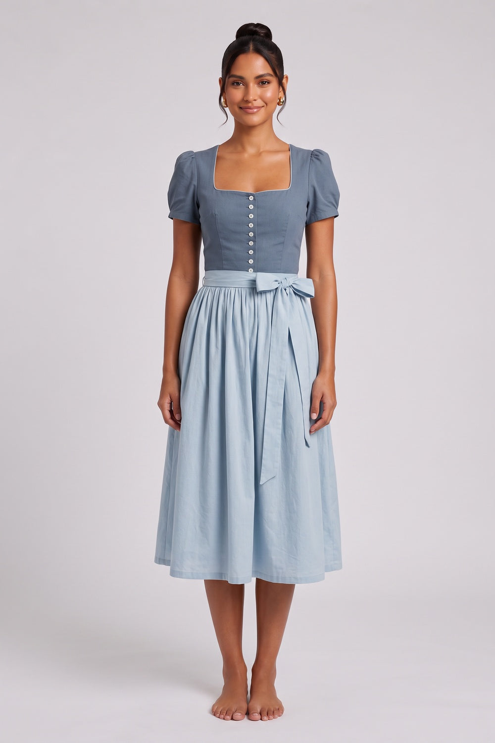 slate blue cotton-linen blend A-line dirndl dress slate blue, light blue cotton-linen blend dirndl dress - product view 1