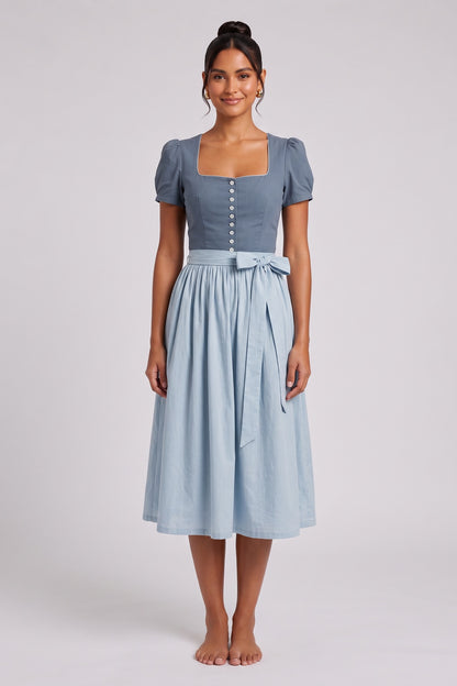 slate blue cotton-linen blend A-line dirndl dress slate blue, light blue cotton-linen blend dirndl dress - product view 1