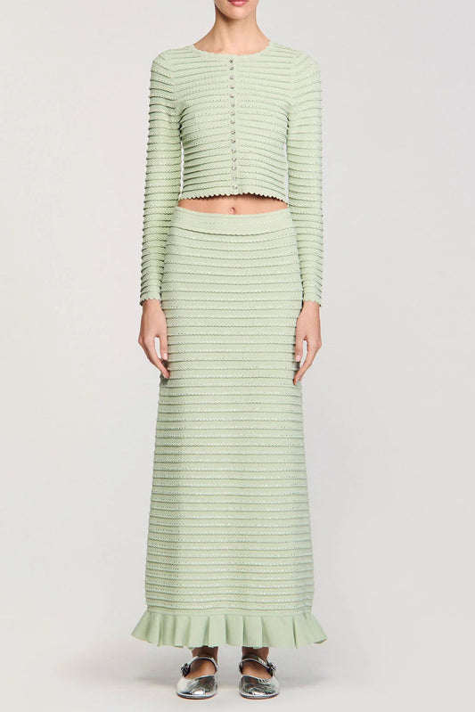 Rhinestone knit maxi skirt in Almond Green