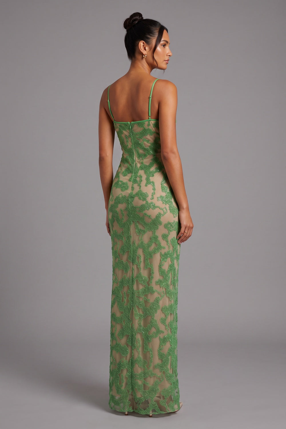 green lace column gown green lace gown - product view 1