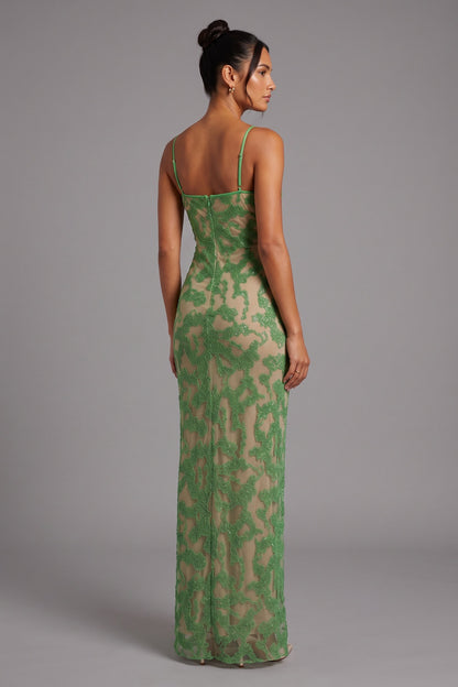 green lace column gown green lace gown - product view 1