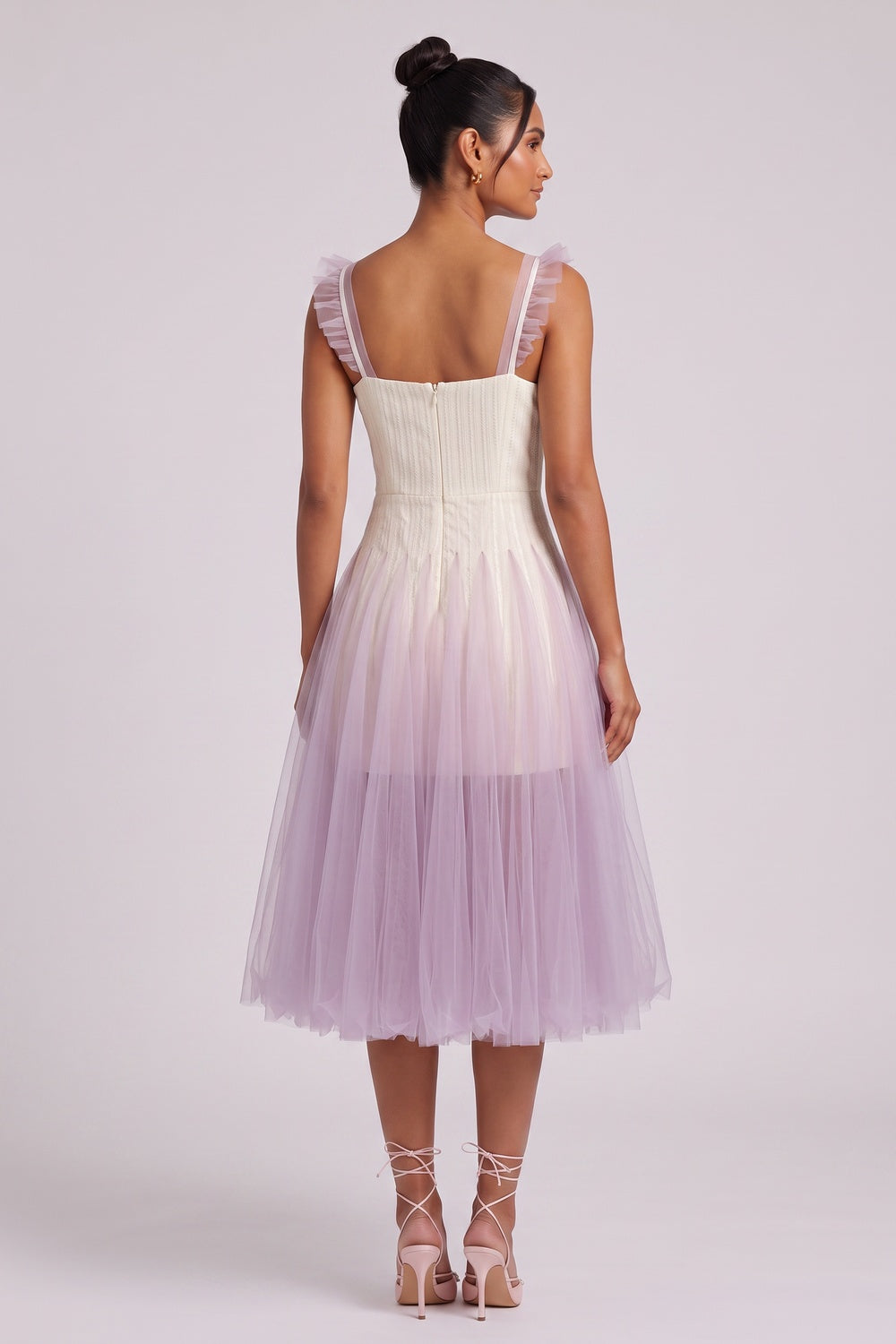 Gradient Tulle Midi Dress with Ruffle Straps Premium Fabric - product view 4