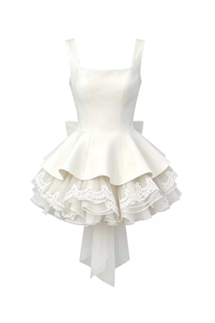 White Square Neck Corset Layer Lace Mini Dress