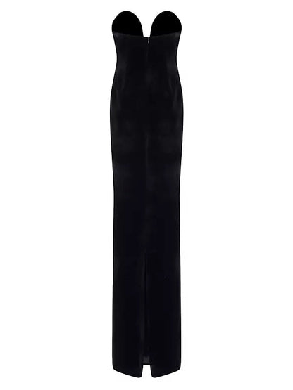 hermosa silk strapless bow gown in black