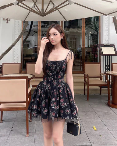 Jubin Mesh printed fishbone mini dress in black
