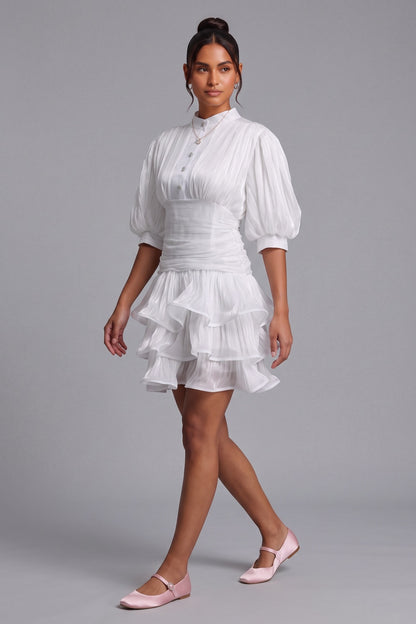 White Tiered Ruffle Mini Dress Premium Fabric - product view 4