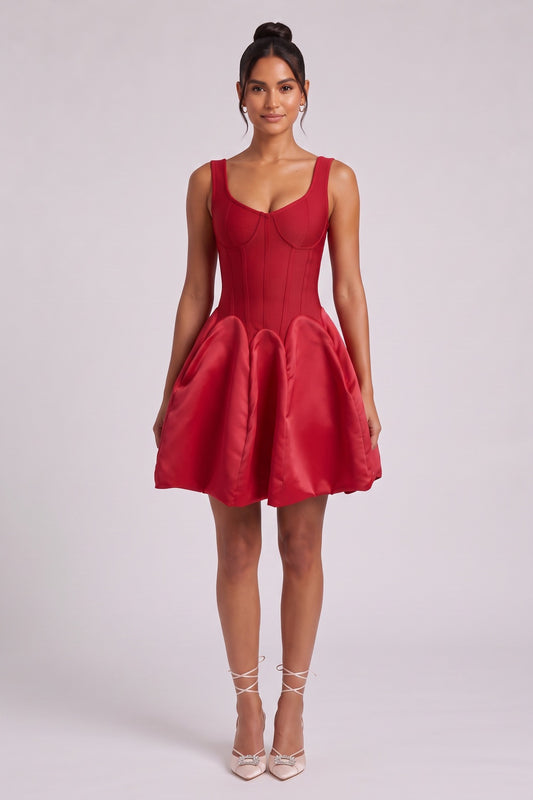 Red Satin Fit-and-Flare Mini Dress red satin dress - product view 3