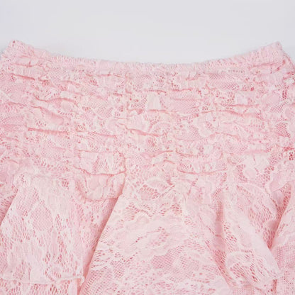 Ruched Lace Asymmetrical Mini Skirt
