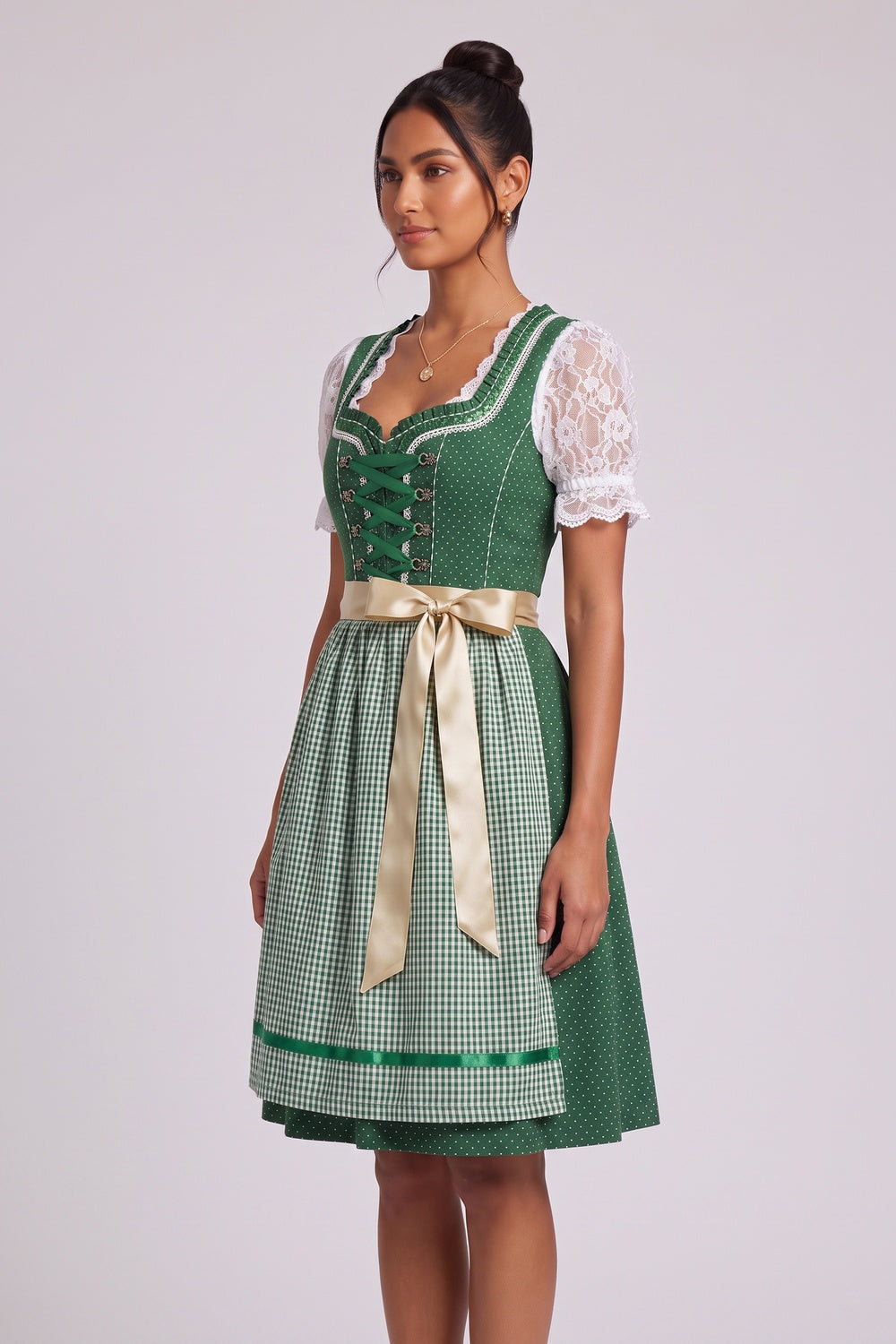 forest green cotton-blend woven fit-and-flare dirndl dress set forest green, white cotton-blend woven dirndl dress set - product view 2