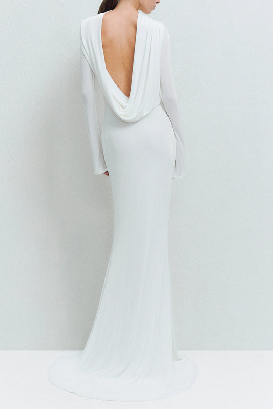 gloria DRAPED BACKLESS JERSEY MAXI DRESS in white