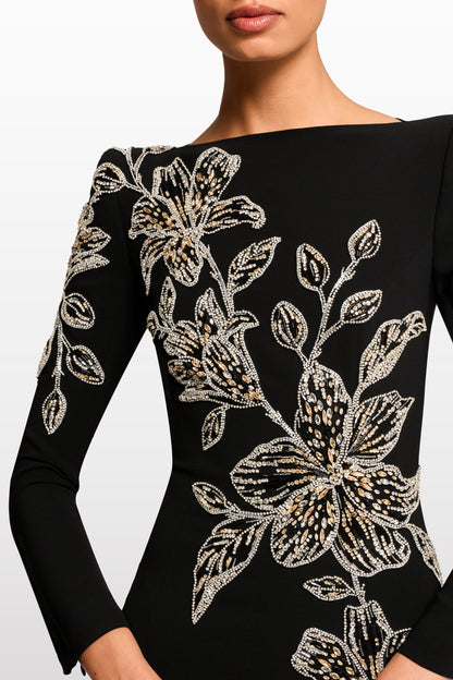 monica rhinestone Orchid Floral-Embellished Maxi Dress in black