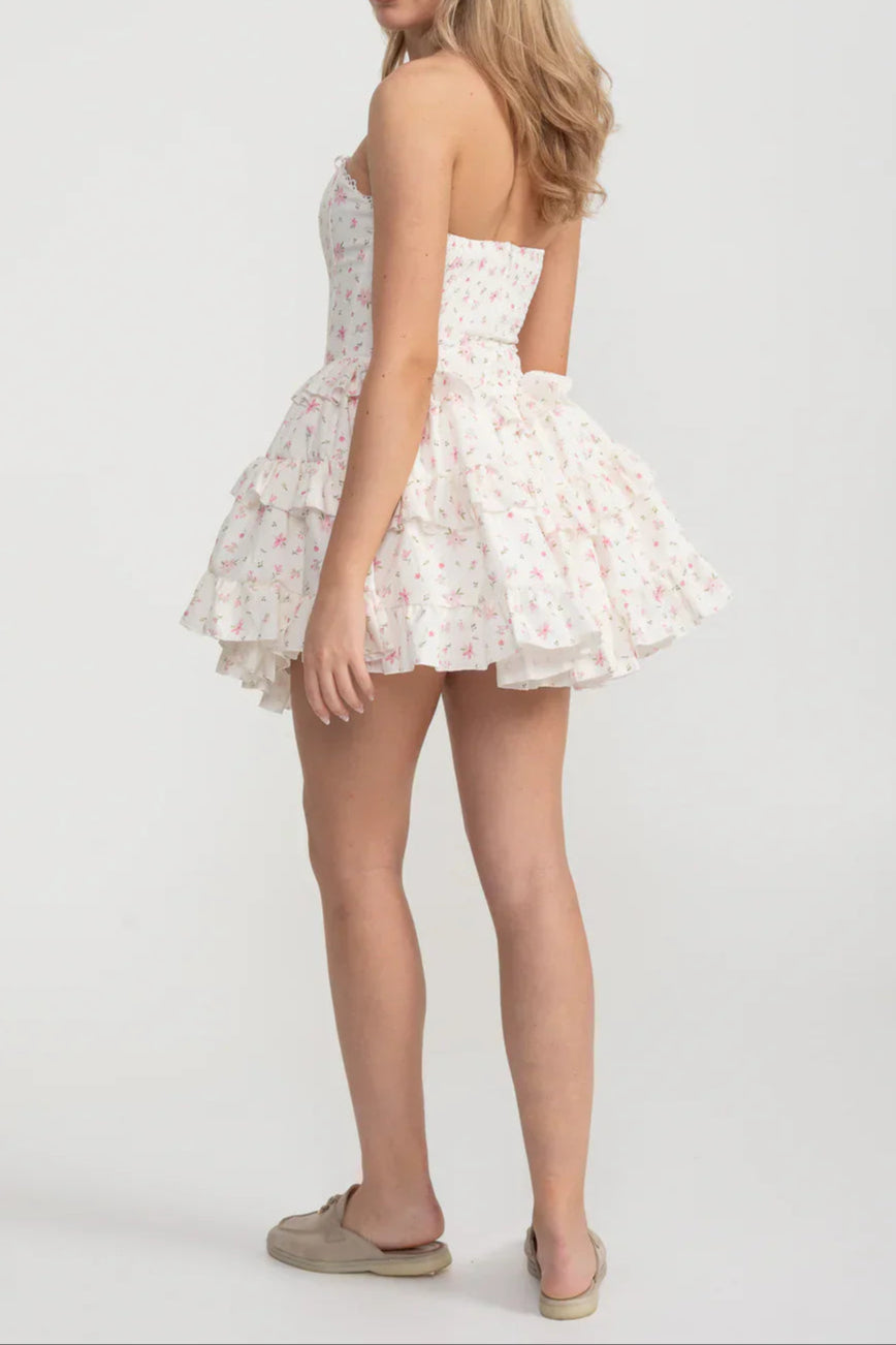 martha Ruffle printed strapless Mini Dress in pink