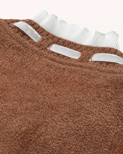 caramel brown textured wool-blend knit fitted, cropped cardigan