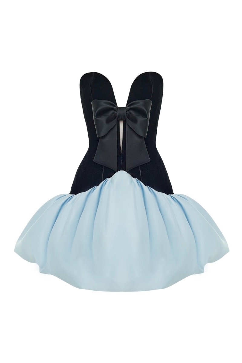 velvet corset satin mini dress in black light blue
