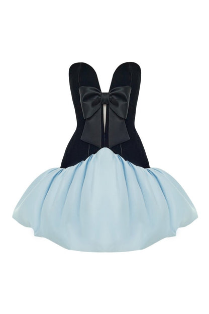 velvet corset satin mini dress in black light blue