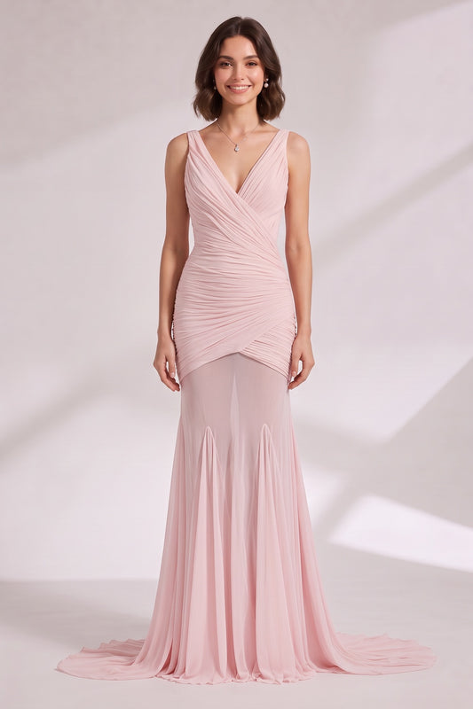 pale pink lightweight jersey mermaid gown pale pink lightweight jersey gown - product view 4