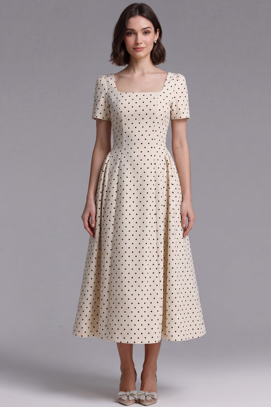 cream woven cotton-blend fit-and-flare dress cream woven cotton-blend dress - product view 3