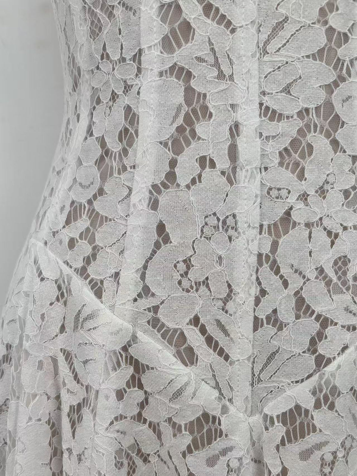 White Floral Lace A-Line Midi Dress with Keyhole Neckline