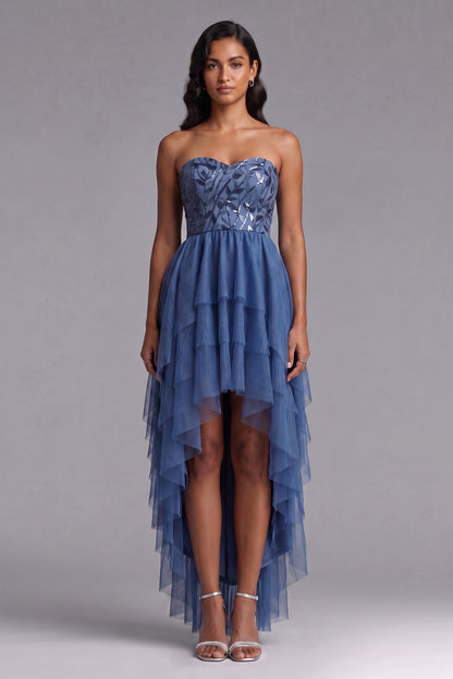 slate blue tulle high-low A-line dress slate blue tulle dress - product view 4