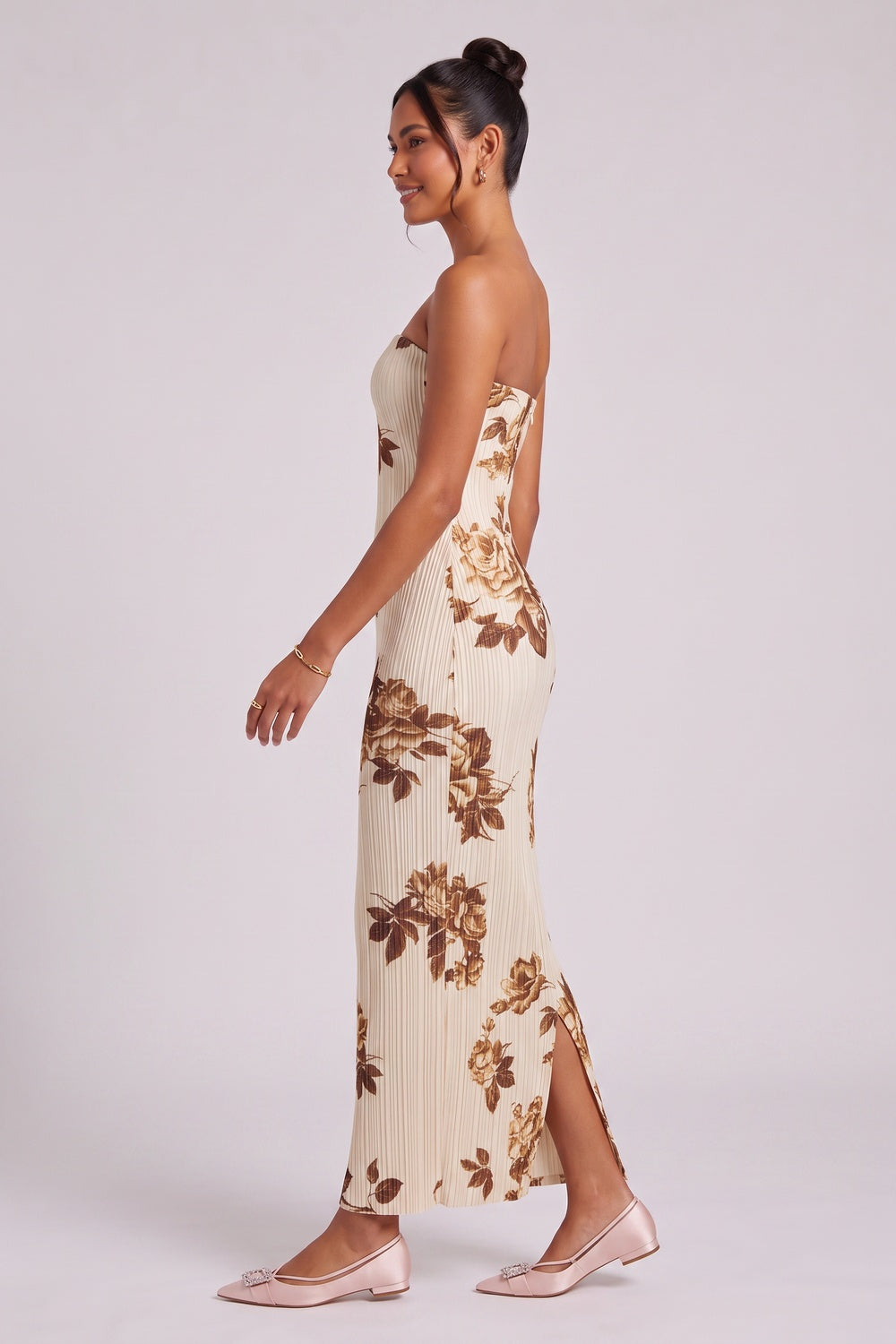 cream plissé knit column dress cream plissé knit dress - product view 4