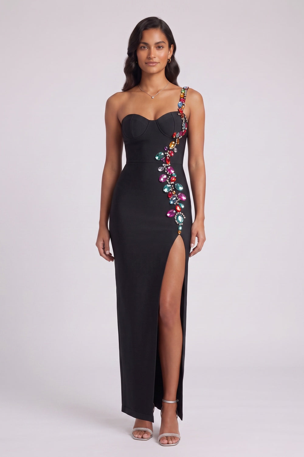 black heavy stretch knit column gown black heavy stretch knit gown - product view 4
