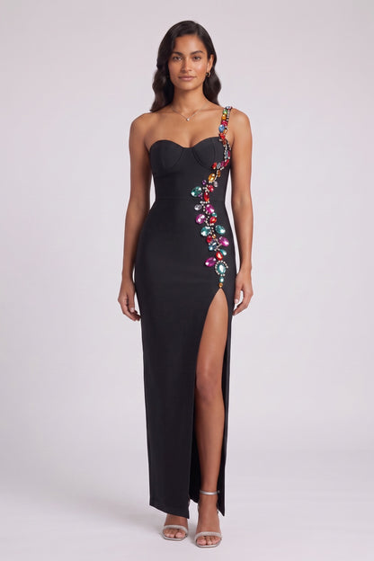 black heavy stretch knit column gown black heavy stretch knit gown - product view 4