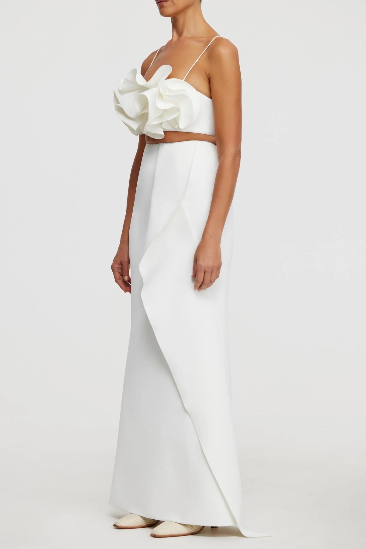 Irregular ruffle fishtail skirt in ivory