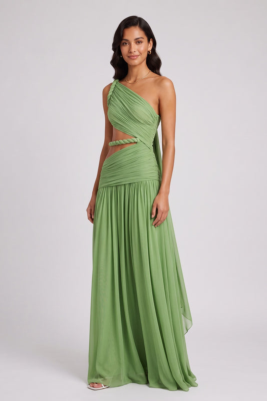sage green chiffon a-line gown sage green chiffon gown - product view 1